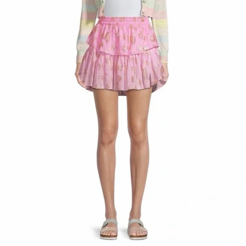 LoveShackFancy Pink Floral Mini Skirt